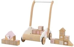 Label Label Roze Houten Loopwagen Met Blokken LLWT-24685