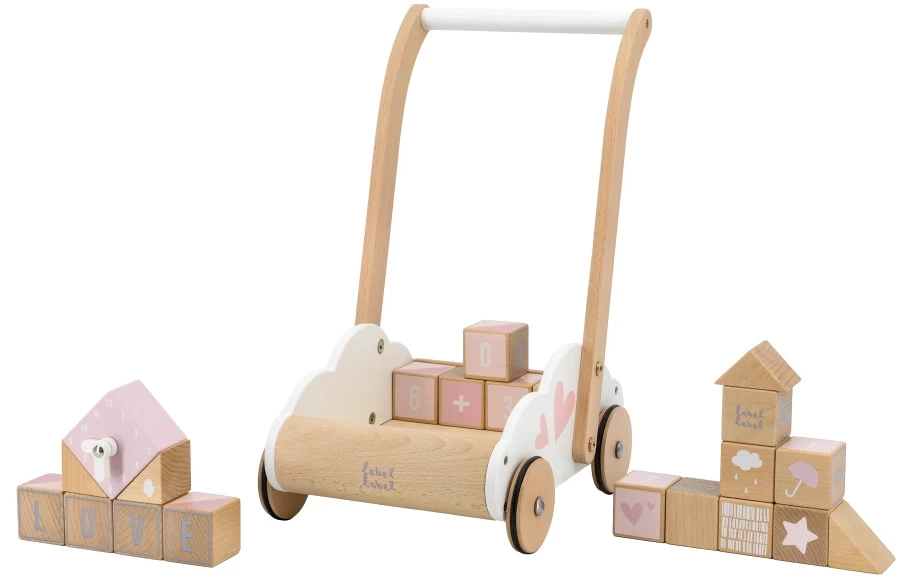 Label Label Roze Houten Loopwagen Met Blokken LLWT-24685 3 Label Label Roze Houten Loopwagen Met Blokken LLWT-24685