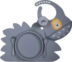 Tryco Dusty Blue Siliconen Bord TR-392819 -Jollein Winkel lion dusty blue silicone collection 01 2