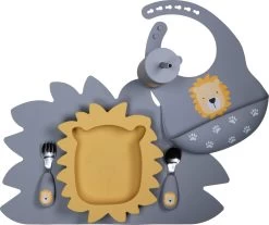Tryco Lion Honey Gold Siliconen Bord TR-392815 -Jollein Winkel lion dusty blue silicone collection 03 2