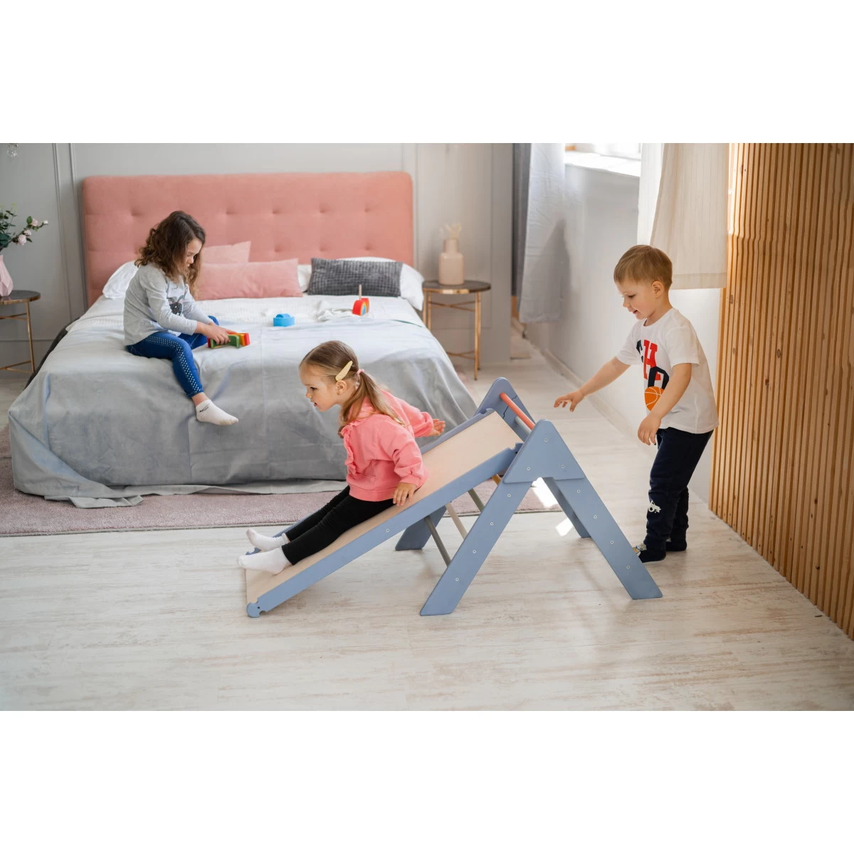 Luna Toys Colorful Multi Houten Klimrek Met Glijbaan LU-00537 - Afbeelding 4