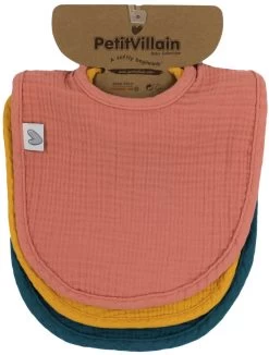 Petit Villain Hydrofiel Okergeel/Oudroze/Petrol 3 Stuks Slabber -Jollein Winkel petit villain hydrofiel okergeel oudroze petrol 3 stuks slabber 2