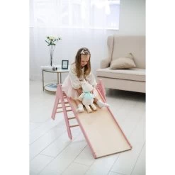 Luna Toys Roze Houten Klimrek Met Glijbaan LU-36974 -Jollein Winkel pink 4